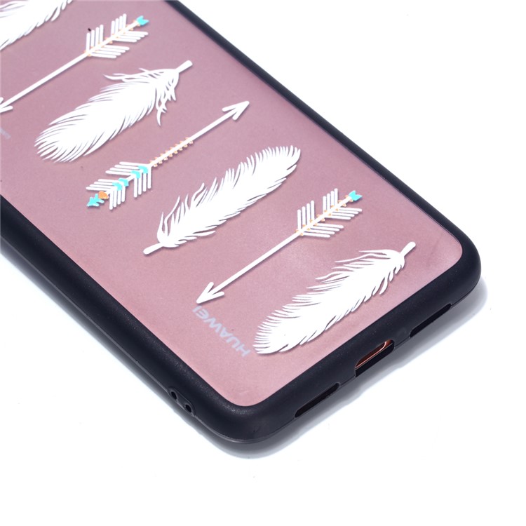 For Huawei P20 Embossed Rubberized PC TPU Hybrid Cover Case - White Feather and Arrow-3
