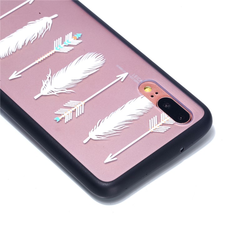 For Huawei P20 Embossed Rubberized PC TPU Hybrid Cover Case - White Feather and Arrow-4