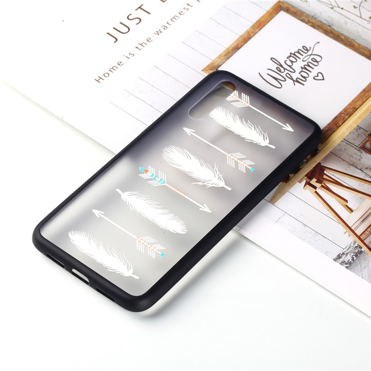 For Huawei P20 Embossed Rubberized PC TPU Hybrid Cover Case - White Feather and Arrow-5