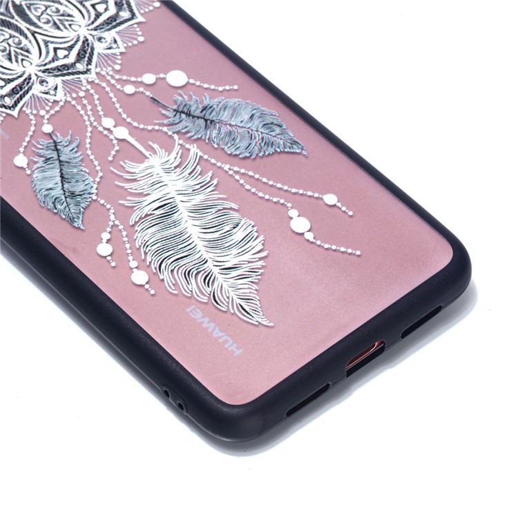 For Huawei P20 Embossed Rubberized PC TPU Hybrid Cell Phone Case - Mandala and Feathers-3