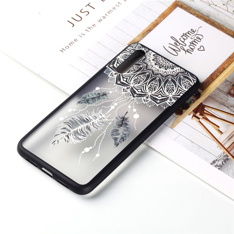 For Huawei P20 Embossed Rubberized PC TPU Hybrid Cell Phone Case - Mandala and Feathers-5