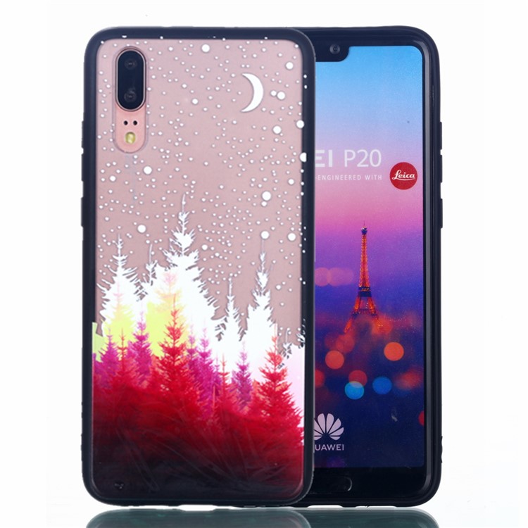 For Huawei P20 Embossed Rubberized PC TPU Hybrid Mobile Case - Moon and Tree-1