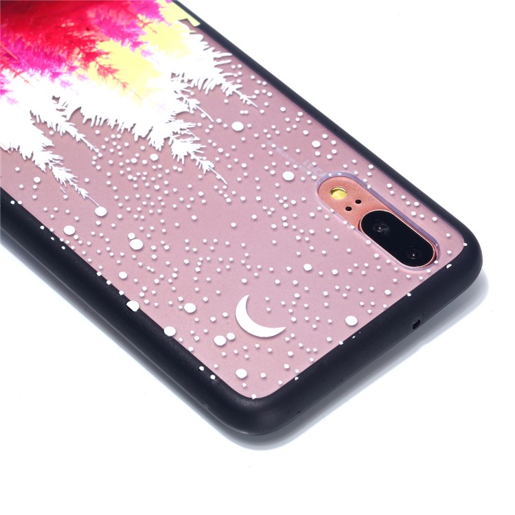 For Huawei P20 Embossed Rubberized PC TPU Hybrid Mobile Case - Moon and Tree-4