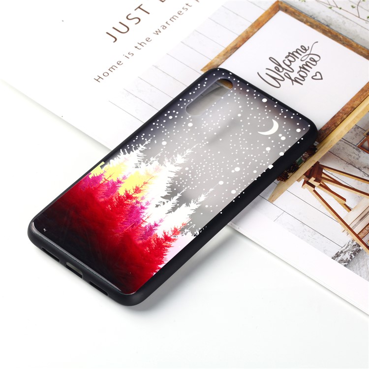 For Huawei P20 Embossed Rubberized PC TPU Hybrid Mobile Case - Moon and Tree-5