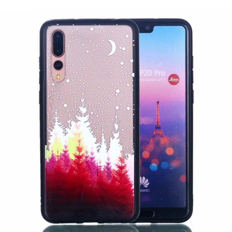 For Huawei P20 Pro Embossed Rubberized PC TPU Hybrid Mobile Phone Case - Moon and Tree-1
