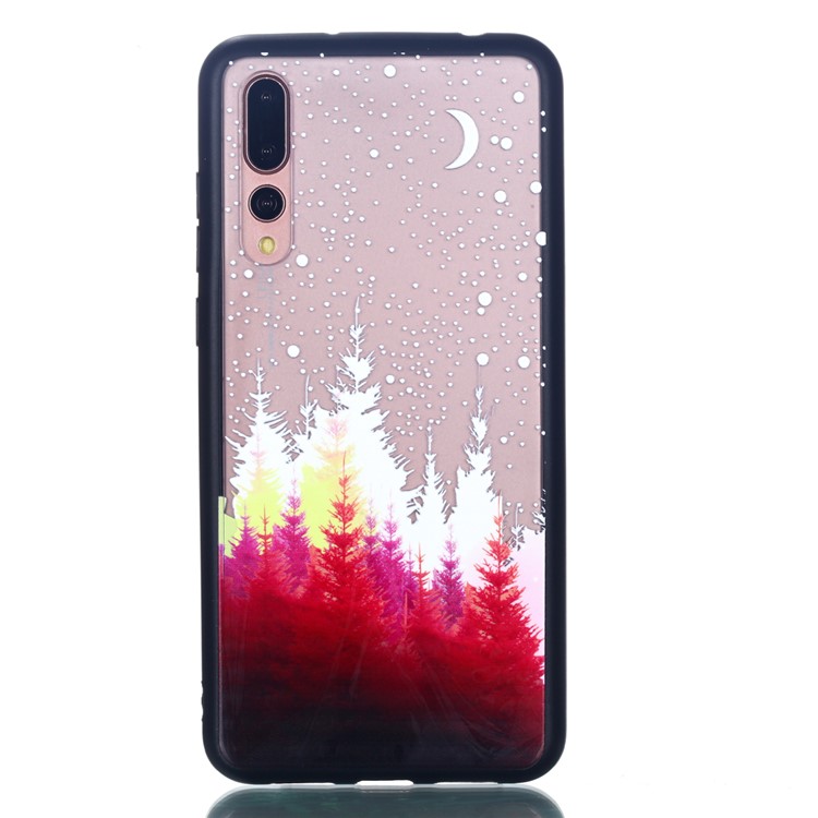 For Huawei P20 Pro Embossed Rubberized PC TPU Hybrid Mobile Phone Case - Moon and Tree-2
