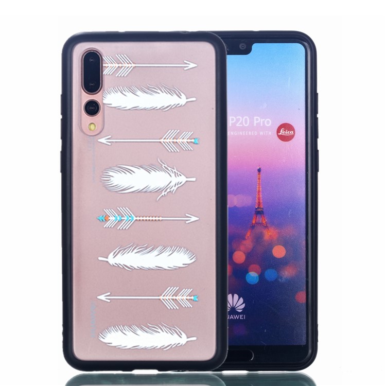 For Huawei P20 Pro Embossed Rubberized PC TPU Hybrid Phone Back Case - White Feather and Arrow-1