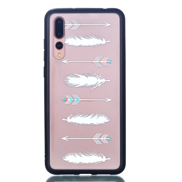 For Huawei P20 Pro Embossed Rubberized PC TPU Hybrid Phone Back Case - White Feather and Arrow-2