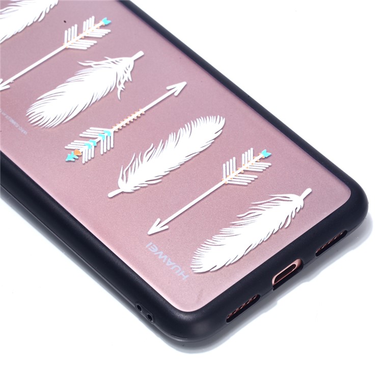 For Huawei P20 Pro Embossed Rubberized PC TPU Hybrid Phone Back Case - White Feather and Arrow-3