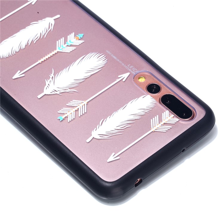 For Huawei P20 Pro Embossed Rubberized PC TPU Hybrid Phone Back Case - White Feather and Arrow-4