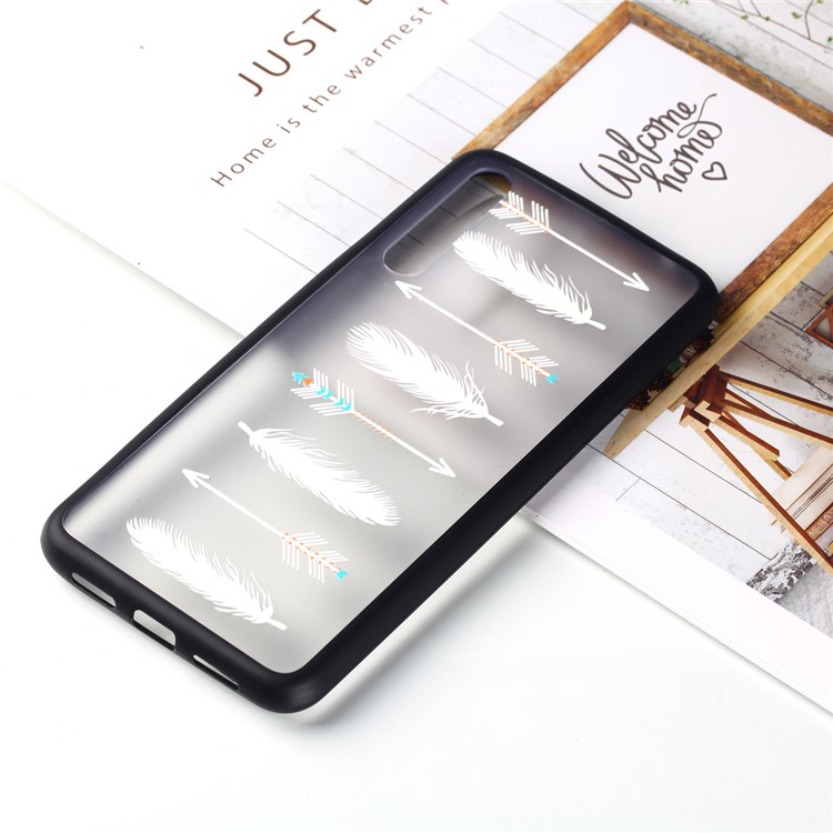 For Huawei P20 Pro Embossed Rubberized PC TPU Hybrid Phone Back Case - White Feather and Arrow-5