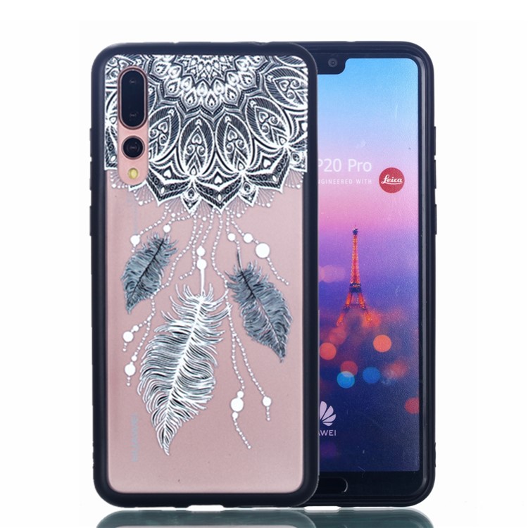 For Huawei P20 Pro Embossed Rubberized PC TPU Hybrid Cell Phone Cover - Mandala and Feathers-1