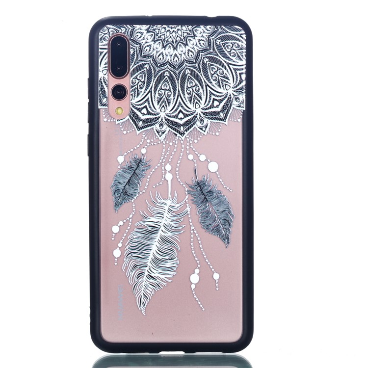 For Huawei P20 Pro Embossed Rubberized PC TPU Hybrid Cell Phone Cover - Mandala and Feathers-2