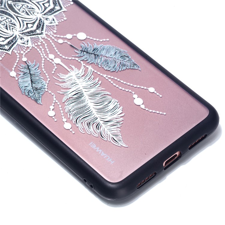 For Huawei P20 Pro Embossed Rubberized PC TPU Hybrid Cell Phone Cover - Mandala and Feathers-3