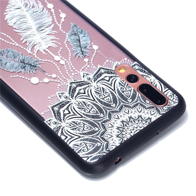 For Huawei P20 Pro Embossed Rubberized PC TPU Hybrid Cell Phone Cover - Mandala and Feathers-4