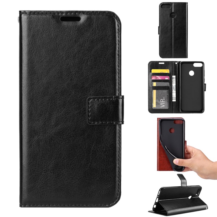 Crazy Horse Texture Wallet Stand Leather Case for Huawei Y9 (2018) / Enjoy 8 Plus - Black-1
