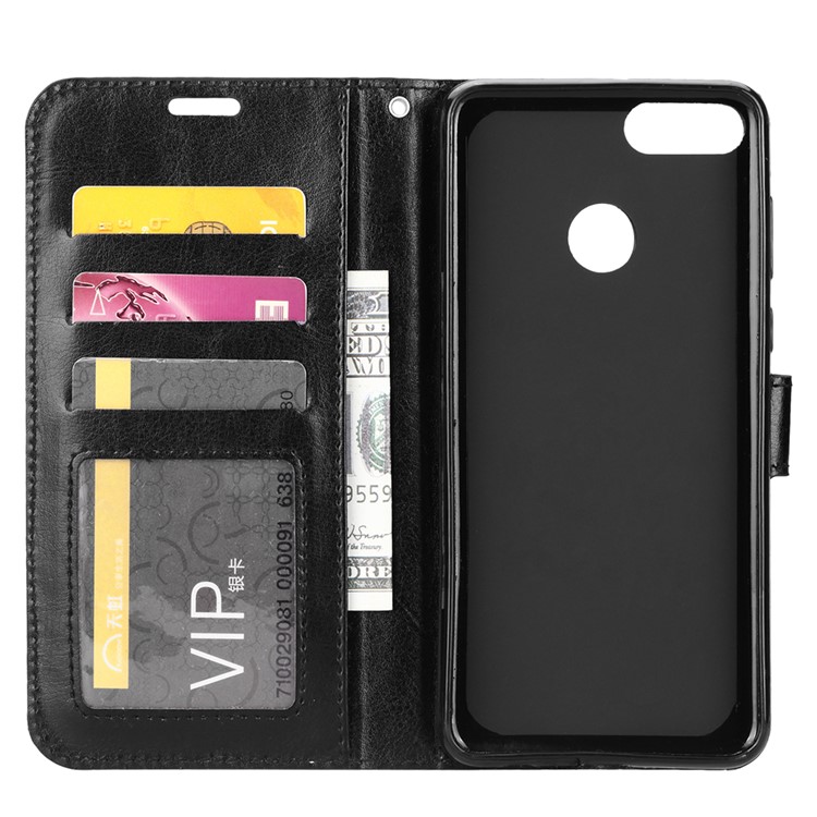Crazy Horse Texture Wallet Stand Leather Case for Huawei Y9 (2018) / Enjoy 8 Plus - Black-4