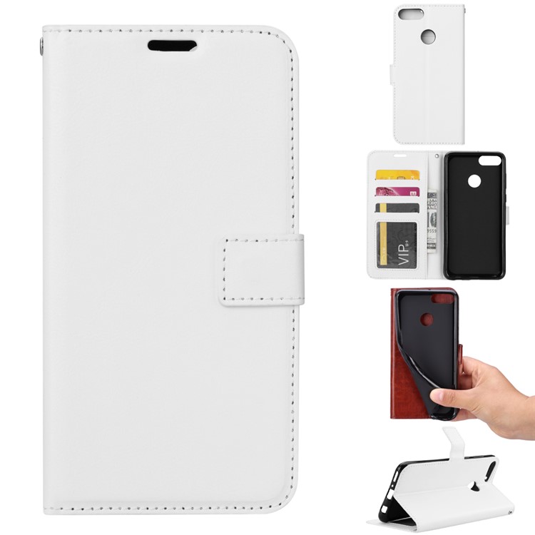Crazy Horse Texture Wallet Stand Leather Cover for Huawei Y9 (2018) / Enjoy 8 Plus - White-1