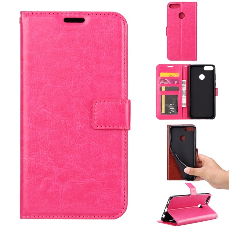 Crazy Horse Texture Wallet Stand Leather Phone Case for Huawei Y9 (2018) / Enjoy 8 Plus - Rose-1