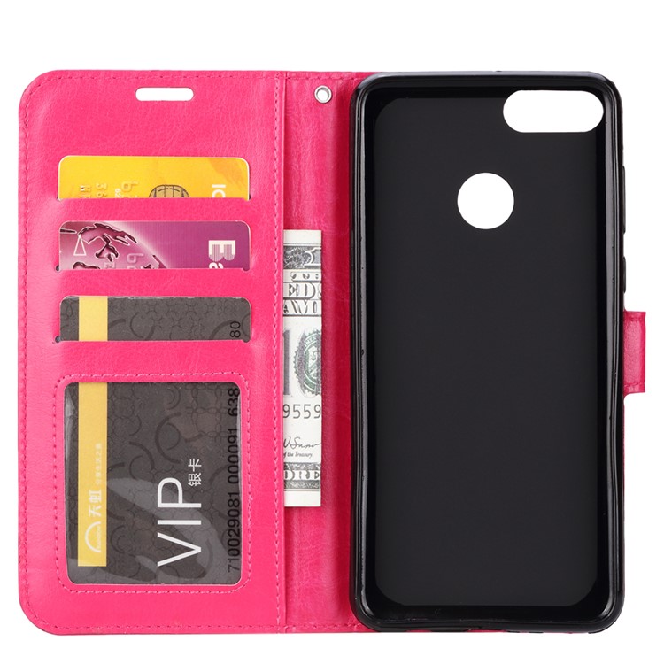 Crazy Horse Texture Wallet Stand Leather Phone Case for Huawei Y9 (2018) / Enjoy 8 Plus - Rose-4