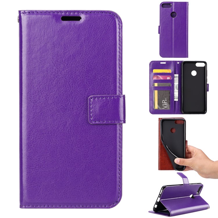 Crazy Horse Texture Wallet Stand Leather Phone Cover for Huawei Y9 (2018) / Enjoy 8 Plus - Purple-1