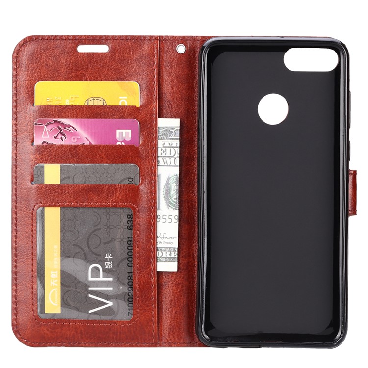 Crazy Horse Texture Wallet Stand Leather Mobile Casing for Huawei Y9 (2018) / Enjoy 8 Plus - Brown-4