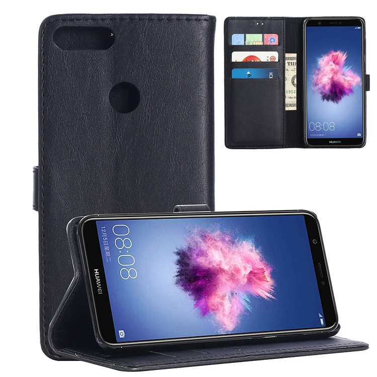Crazy Horse Texture Retro Style Leather Wallet Case for Huawei Y9 (2018)/Enjoy 8 Plus - Black-1