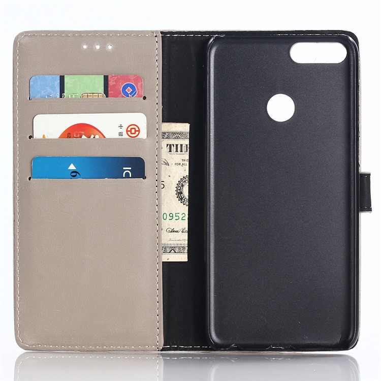 Crazy Horse Texture Retro Style Leather Wallet Cover for Huawei Y9 (2018)/Enjoy 8 Plus - Grey-3