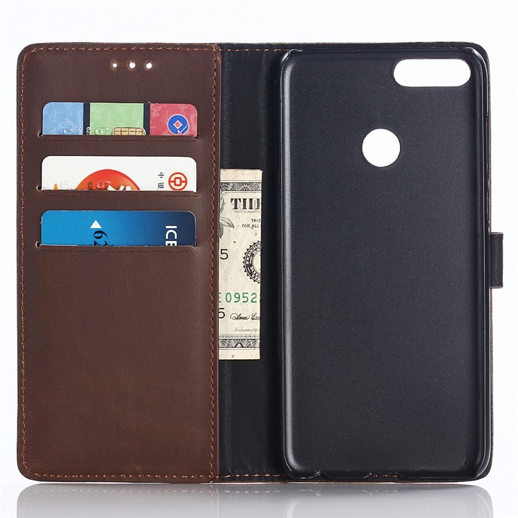 Crazy Horse Texture Retro Style Leather Wallet Mobile Cover for Huawei Y9 (2018)/Enjoy 8 Plus - Coffee-3