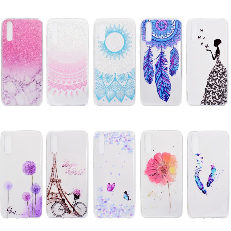Pattern Printing Soft TPU Back Case for Huawei P20 - Pink Marble-6