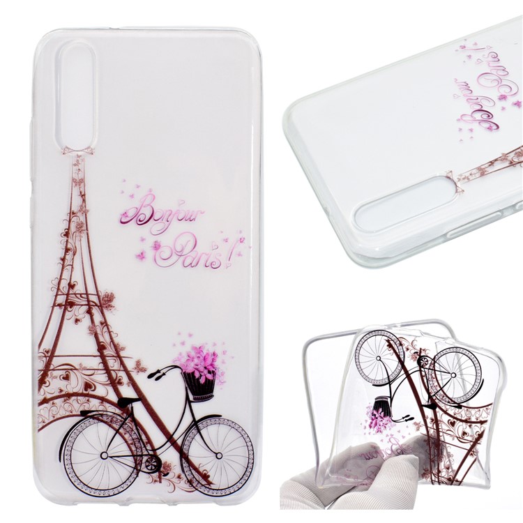 Pattern Printing Soft TPU Back Phone Case for Huawei P20 - Eiffel Tower and Bicycle-1