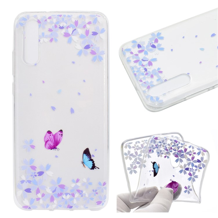 Pattern Printing Soft TPU Back Phone Cover for Huawei P20 - Butterfly and Flower-1