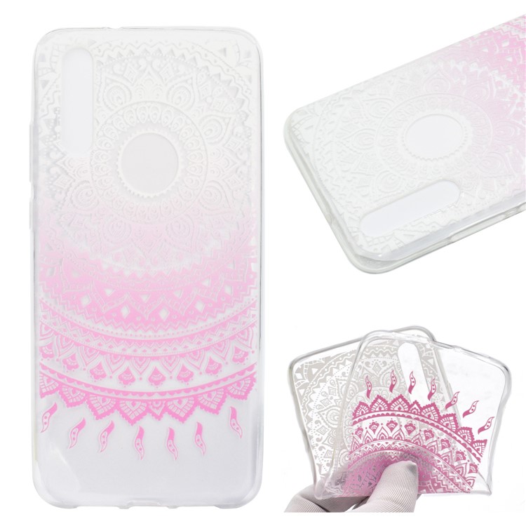 Pattern Printing Soft TPU Back Mobile Case for Huawei P20 - Clear and Pink Mandala-1