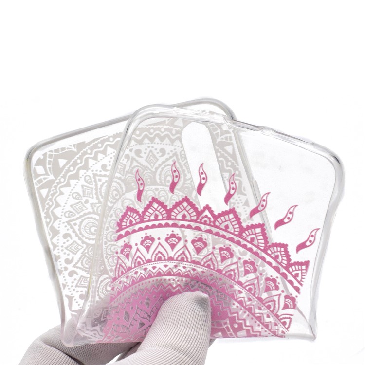 Pattern Printing Soft TPU Back Mobile Case for Huawei P20 - Clear and Pink Mandala-5