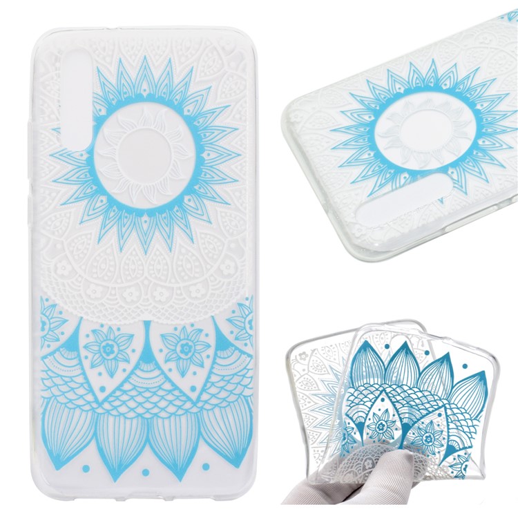 Pattern Printing Soft TPU Back Mobile Cover for Huawei P20 - Blue Mandala-1