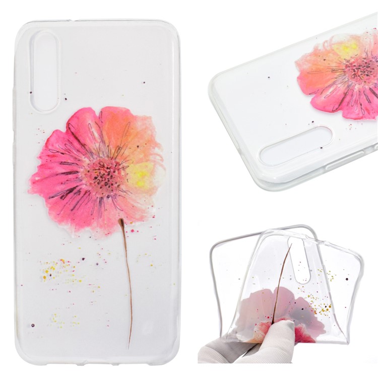 Patrón De Impresión De TPU Suave Carcasa Trasera Para Huawei P20 Pro - Flor Roja-1