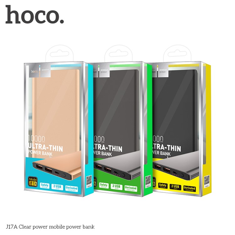 HOCO J17A 10000mAh Clear Portable Power Bank with Dual USB Outputs - Grey-3
