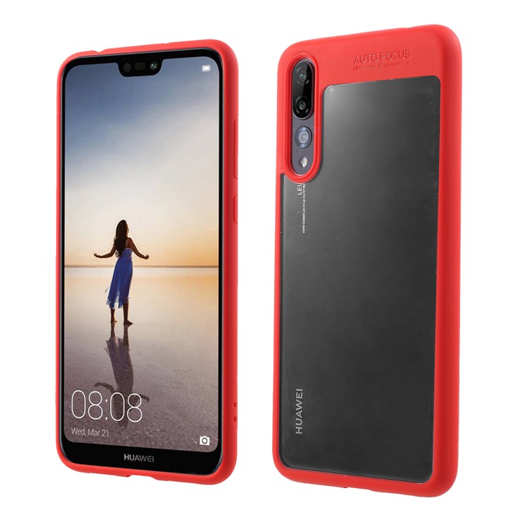 Silicone Frame + Transparent Acrylic Combo Cellphone Shell for Huawei P20 Pro - Red-1
