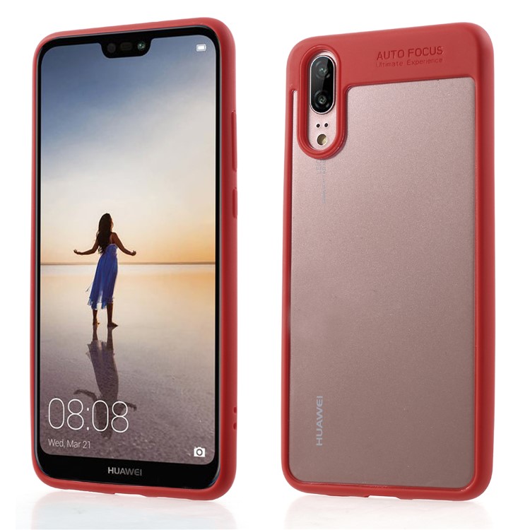 Silicone Frame + Transparent Acrylic Combo Mobile Case Cover for Huawei P20 - Red-1