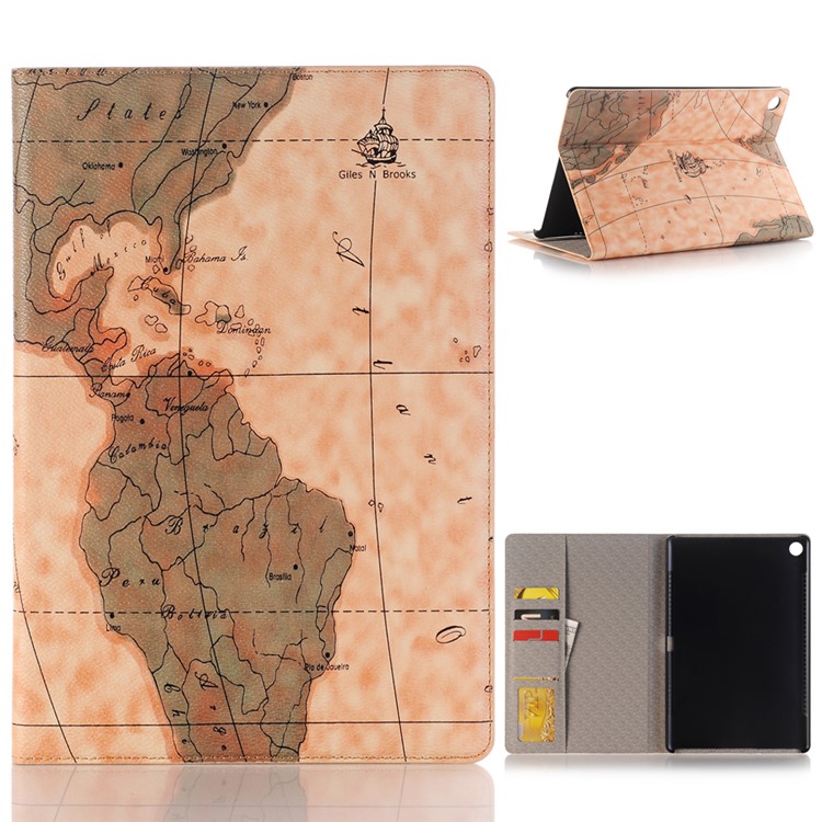 Map Pattern Stand Wallet Leather Case for Huawei MediaPad M5 10/M5 10 (Pro) - Beige-1
