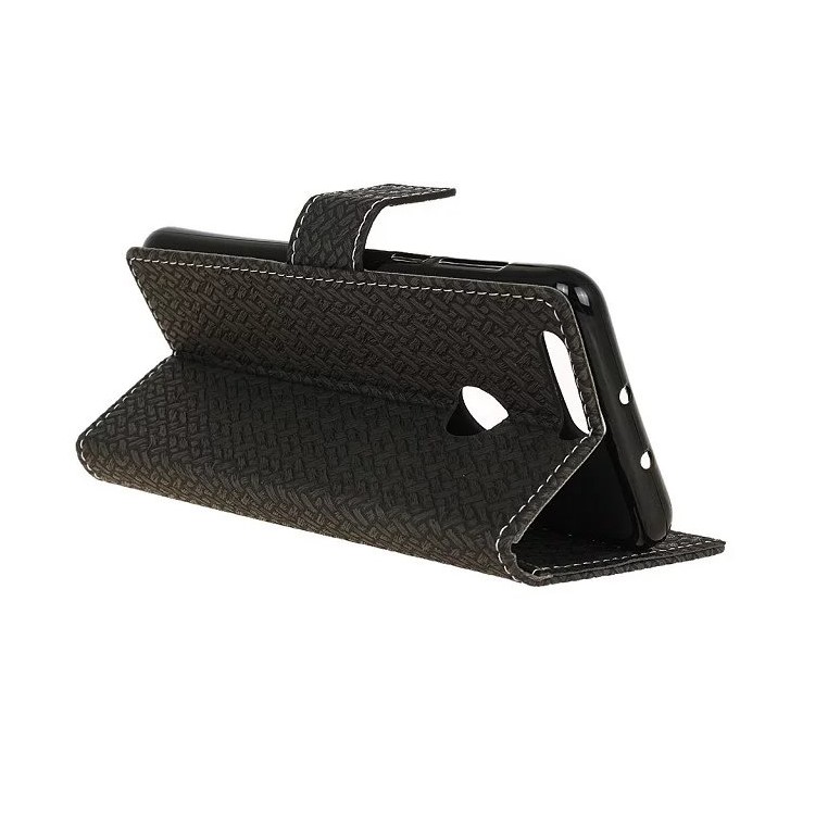 Woven Texture Wallet Stand Leather Phone Case for Huawei Honor 7A (with Fingerprint Sensor)/Honor 7A Pro/ Enjoy 8E - Black-3
