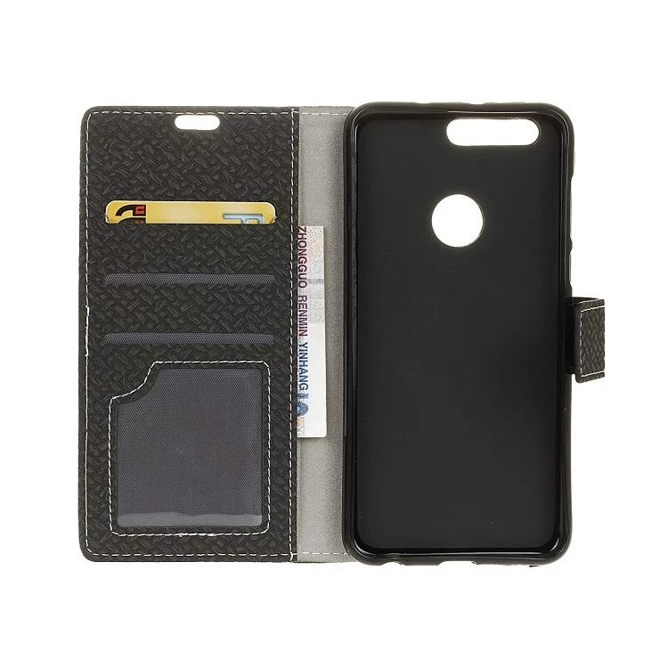 Woven Texture Wallet Stand Leather Phone Case for Huawei Honor 7A (with Fingerprint Sensor)/Honor 7A Pro/ Enjoy 8E - Black-4