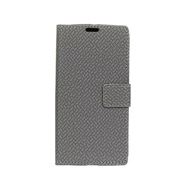 Woven Texture Wallet Stand Leather Phone Cover for Huawei Honor 7A (with Fingerprint Sensor)/Honor 7A Pro/ Enjoy 8E - Grey-1