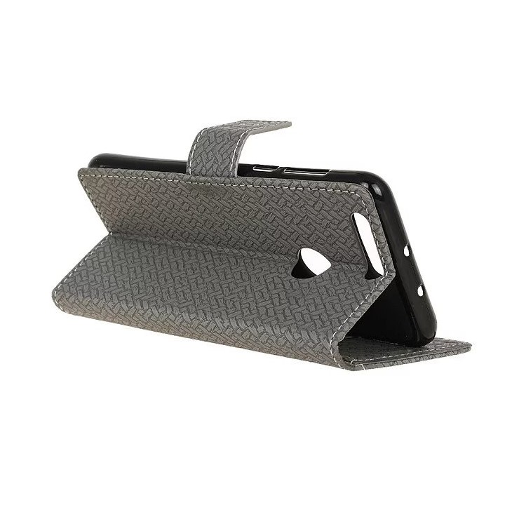 Woven Texture Wallet Stand Leather Phone Cover for Huawei Honor 7A (with Fingerprint Sensor)/Honor 7A Pro/ Enjoy 8E - Grey-2