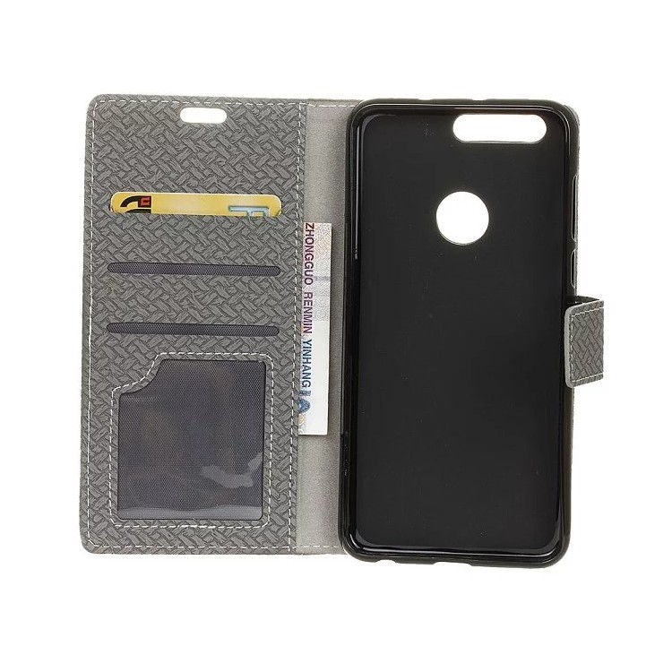 Woven Texture Wallet Stand Leather Phone Cover for Huawei Honor 7A (with Fingerprint Sensor)/Honor 7A Pro/ Enjoy 8E - Grey-3