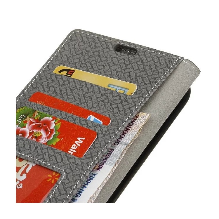 Woven Texture Wallet Stand Leather Phone Cover for Huawei Honor 7A (with Fingerprint Sensor)/Honor 7A Pro/ Enjoy 8E - Grey-5