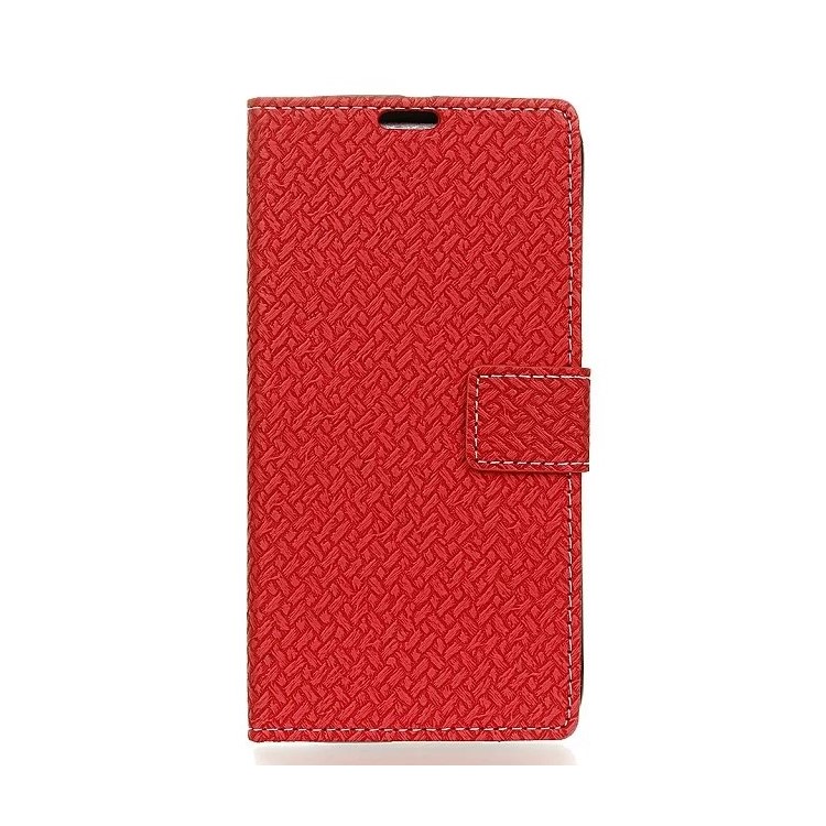 Woven Texture Wallet Stand Leather Phone Shell for Huawei Honor 7A (with Fingerprint Sensor)/Honor 7A Pro/ Enjoy 8E - Red-1