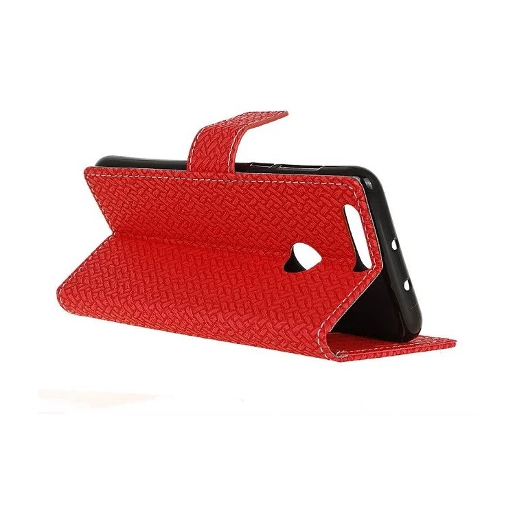 Woven Texture Wallet Stand Leather Phone Shell for Huawei Honor 7A (with Fingerprint Sensor)/Honor 7A Pro/ Enjoy 8E - Red-2
