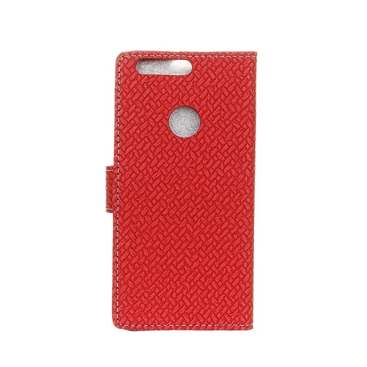 Woven Texture Wallet Stand Leather Phone Shell for Huawei Honor 7A (with Fingerprint Sensor)/Honor 7A Pro/ Enjoy 8E - Red-4