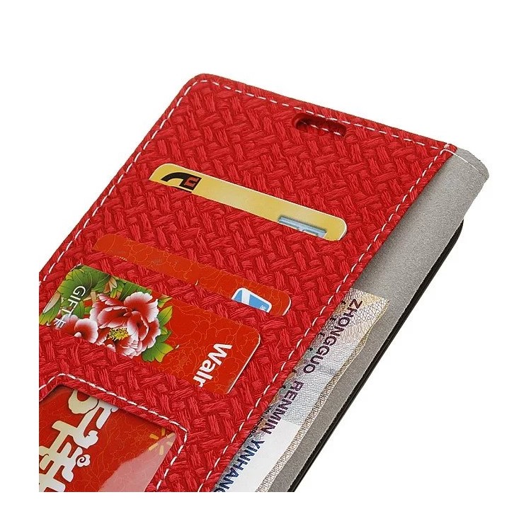 Woven Texture Wallet Stand Leather Phone Shell for Huawei Honor 7A (with Fingerprint Sensor)/Honor 7A Pro/ Enjoy 8E - Red-5